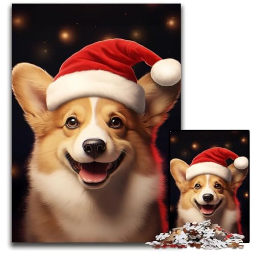 WeihnachtsCorgiWandkunst 1000teiliges Puzzle Holzpuzzle für Erwachsene Geburtstagsgeschenkidee anspruchsvolles Denkspiel 1000 Teile (75 x 50 cm) von mowenbingpeng