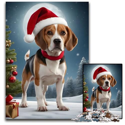 Weihnachtspuzzle mit BeagleHund 1000 Teile für Erwachsene anspruchsvolles Denkspiel entspannendes Spielzeug für Teenager 1000 Teile (75 x 50 cm) von mowenbingpeng