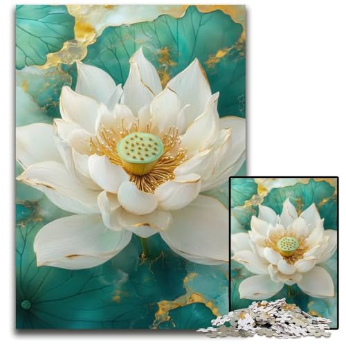 Weiße Lotusblume KintsugPuzzle für Erwachsene 1000teiliges Holzpuzzle Denksportspiel für Teenager 1000 Teile (75 x 50 cm) von mowenbingpeng