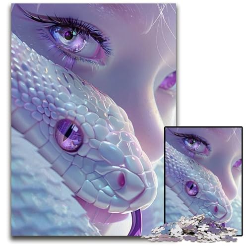 Weiße Schlange und Mädchen Puzzle 1000 Teile für Erwachsene Puzzles Herausforderndes Denkspiel Entspannendes Spielzeug für Teenager 1000 PCS (75x50cm) von mowenbingpeng