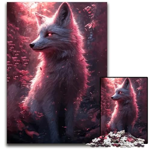 Weißer Fuchs im rosa Wald Puzzle für Erwachsene 1000 Teile Holzpuzzle perfekte Dekoration für Zuhause oder das Büro 1000 Teile (75 x 50 cm) von mowenbingpeng