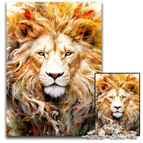 Weißer Löwe TierkunstPuzzle für Erwachsene 1000 Teile Holzpuzzle Denksportspiel für Teenager 1000 Teile (75 x 50 cm) von mowenbingpeng