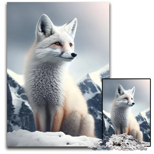 Weißer Schneefuchs 1000teiliges Puzzle Holzpuzzle für Erwachsene Geburtstagsgeschenkidee anspruchsvolles Denkspiel 1000 Teile (75 x 50 cm) von mowenbingpeng