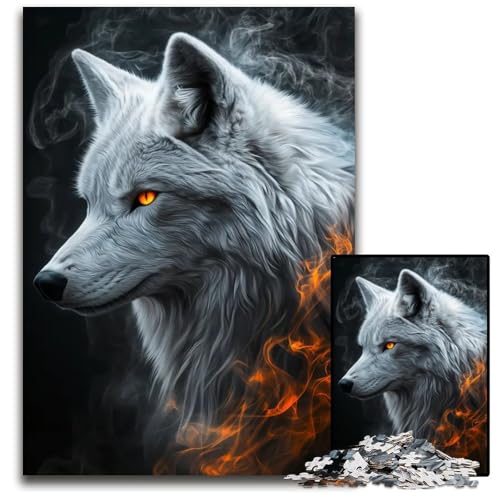 Weißer Wolf im Rauch Puzzle 1000 Teile für Erwachsene Puzzles Herausforderndes Denkspiel Entspannendes Spielzeug für Teenager 1000 PCS (75x50cm) von mowenbingpeng