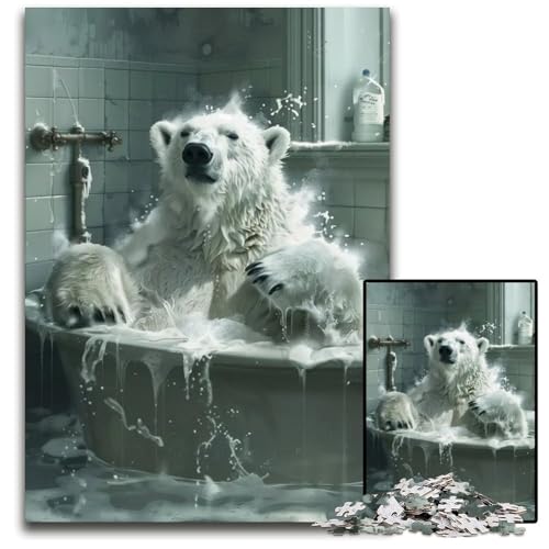 Weißes EisbärBadewannenPuzzle 1000 Teile für Erwachsene Puzzle anspruchsvolles Denkspiel entspannendes Spielzeug für Teenager 1000 Teile (38 x 26 cm) von mowenbingpeng