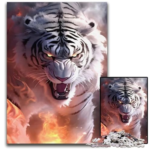 Weißes TigerPuzzle 1000 Teile für Erwachsene Holzpuzzle Weihnachten Halloween Ostern Neujahr 1000 Teile (75 x 50 cm) von mowenbingpeng