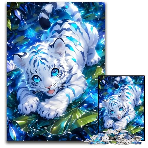 Weißes TigerjungesPuzzle 1000 Teile für Erwachsene Papierpuzzle Weihnachten Halloween Ostern Neujahr 1000 Teile (38 x 26 cm) von mowenbingpeng