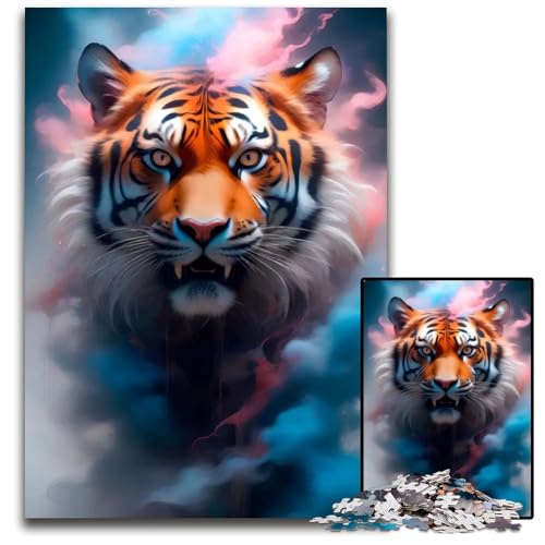 Wild Epic Tiger in Smoke 1000teiliges Puzzle Holzpuzzle für Erwachsene Geburtstagsgeschenkidee anspruchsvolles Denkspiel 1000 Teile (38 x 26 cm) von mowenbingpeng