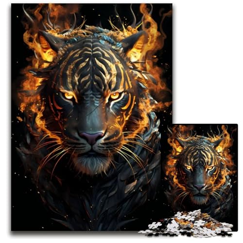 Wild Fire Tiger Head Gold 1000teiliges Puzzle Holzpuzzle für Erwachsene Geburtstagsgeschenkidee anspruchsvolles Denkspiel 1000 Teile (38 x 26 cm) von mowenbingpeng