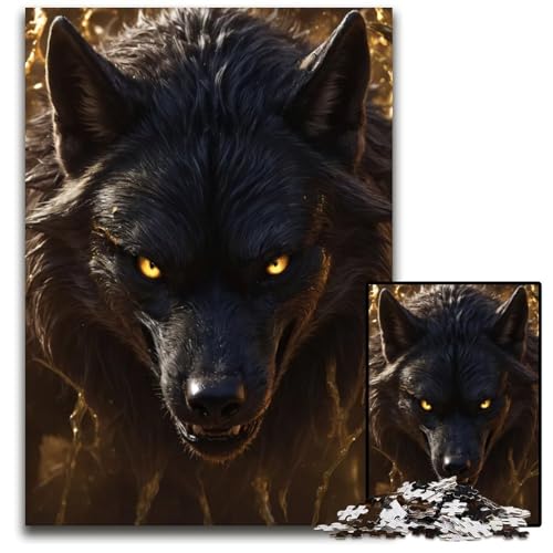 Wild Golden Wolf Art Puzzle 1000 Teile für Erwachsene Puzzles anspruchsvolles Denkspiel entspannendes Spielzeug für Teenager 1000 PCS (38 x 26 cm) von mowenbingpeng