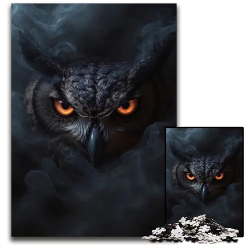 Wild Owl Halloween 1000teiliges Puzzle Holzpuzzle für Erwachsene GehirnHerausforderung Geschenk pädagogische Aktivität für Teenager 1000 Teile (38 x 26 cm) von mowenbingpeng
