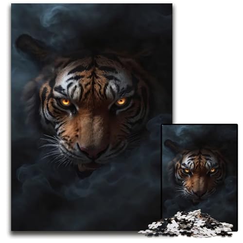 Wild Tiger Halloween 1000teiliges Puzzle Holzpuzzle für Erwachsene DIYHeimdekoration Geschenk Denksportspiel 1000 Teile (75 x 50 cm) von mowenbingpeng