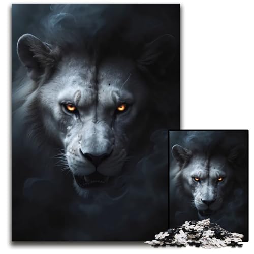 Wild White Lion Halloween 1000teiliges Puzzle aus Holz für Erwachsene Geburtstagsgeschenkidee anspruchsvolles Denkspiel 1000 Teile (38 x 26 cm) von mowenbingpeng
