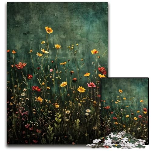 Wildblumen Blumenfeld 1000teiliges Puzzle Holzpuzzle für Erwachsene Geburtstagsgeschenkidee anspruchsvolles Denkspiel 1000 Teile (75 x 50 cm) von mowenbingpeng