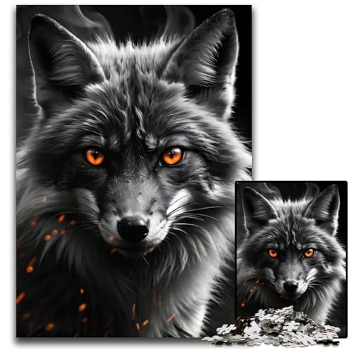 Wilder schwarzer Fuchs mit roten Augen Puzzle 1000 Teile für Erwachsene anspruchsvolles Denkspiel entspannendes Spielzeug für Teenager 1000 Teile (38 x 26 cm) von mowenbingpeng