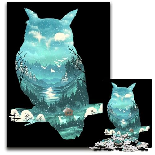 WinterEule 1000teiliges Puzzle Holzpuzzle für Erwachsene Geburtstagsgeschenkidee anspruchsvolles Denkspiel 1000 Teile (75 x 50 cm) von mowenbingpeng