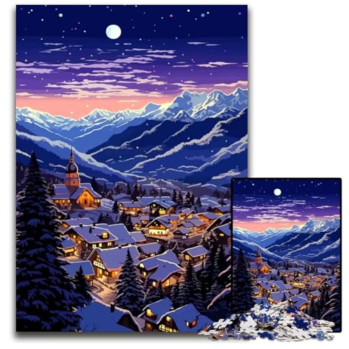 WinterSchweizKunstpuzzle 1000 Teile für Erwachsene Holzpuzzle farbenfrohe Heimdekoration und interaktives Familienspiel 1000 Teile (75 x 50 cm) von mowenbingpeng
