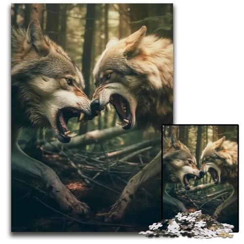 Wölfe kämpfen Puzzle 1000 Teile für Erwachsene Puzzles Herausforderndes Denkspiel Entspannendes Spielzeug für Teenager 1000 PCS (38x26cm) von mowenbingpeng