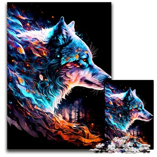 Wolf 1000teiliges Puzzle Holzpuzzle für Erwachsene DIYHeimdekoration Geschenk Denksportspiel 1000 Teile (75 x 50 cm) von mowenbingpeng