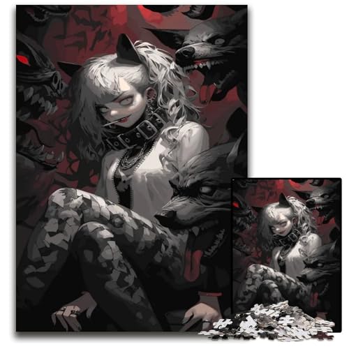 Wolf Girl 1000teiliges Puzzle aus Holz Puzzle für Erwachsene Geburtstagsgeschenkidee anspruchsvolles Denkspiel 1000 Teile (75 x 50 cm) von mowenbingpeng
