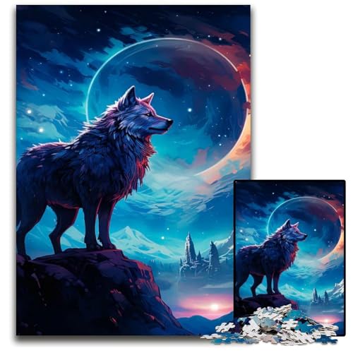 Wolf Moon Night 1000teiliges Puzzle aus Holz Puzzle für Erwachsene Geburtstagsgeschenkidee anspruchsvolles Denkspiel 1000 Teile (75 x 50 cm) von mowenbingpeng