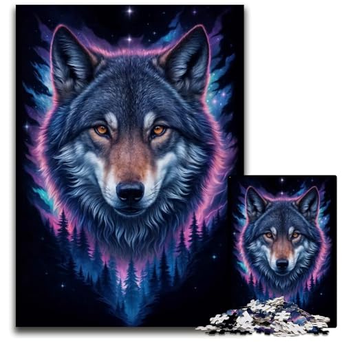 Wolf im Nachthimmel Puzzle 1000 Teile für Erwachsene anspruchsvolles Denkspiel entspannendes Spielzeug für Teenager 1000 Teile (38 x 26 cm) von mowenbingpeng