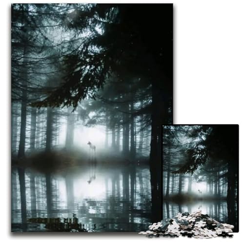 Wolf im Wald SpiegelPuzzle 1000 Teile für Erwachsene Puzzles für Erwachsene Geschenk für Männer und Frauen Alltag und besondere Anlässe 1000 Teile (38 x 26 cm) von mowenbingpeng