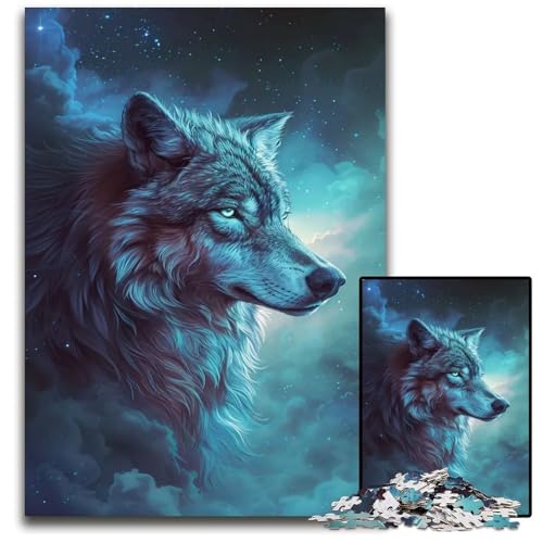 Wolf im Weltraum GalaxiePuzzle 1000 Teile für Erwachsene Puzzle anspruchsvolles Denkspiel entspannendes Spielzeug für Teenager 1000 Teile (75 x 50 cm) von mowenbingpeng