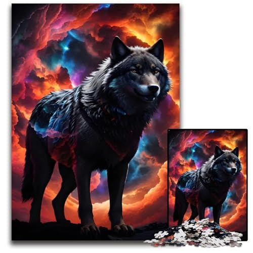 Wolf in der Galaxie FantasyPuzzle 1000 Teile für Erwachsene anspruchsvolles Denkspiel entspannendes Spielzeug für Teenager 1000 Teile (75 x 50 cm) von mowenbingpeng