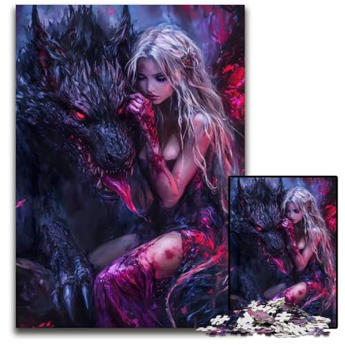 Wolf und Frau 1000teiliges Puzzle Holzpuzzle für Erwachsene Geburtstagsgeschenkidee anspruchsvolles Denkspiel 1000 Teile (75 x 50 cm) von mowenbingpeng