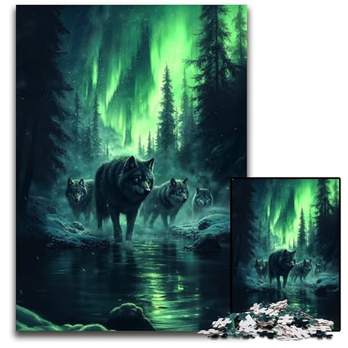Wolf unter Aurora Borealis 1000teiliges Puzzle anspruchsvolles Puzzle Geschenk für Männer und Frauen Alltag und besondere Anlässe 1000 Teile (38 x 26 cm) von mowenbingpeng