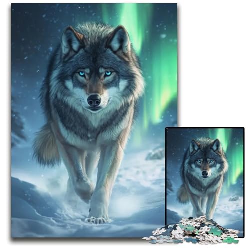 Wolf unter Aurora Borealis Puzzle 1000 Teile für Erwachsene Puzzles anspruchsvolle Denksportaufgabe entspannendes Spielzeug für Teenager 1000 Teile (38 x 26 cm) von mowenbingpeng