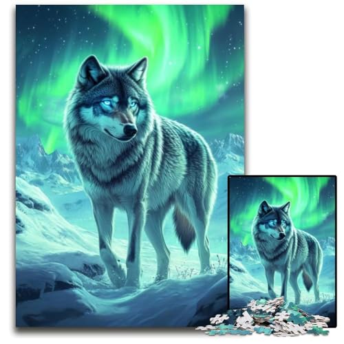 Wolf unter Aurora Borealis14b Puzzle 1000 Teile für Erwachsene Papierpuzzle für Teenager ideales Geburtstags 1000 PCS (38 x 26 cm) von mowenbingpeng