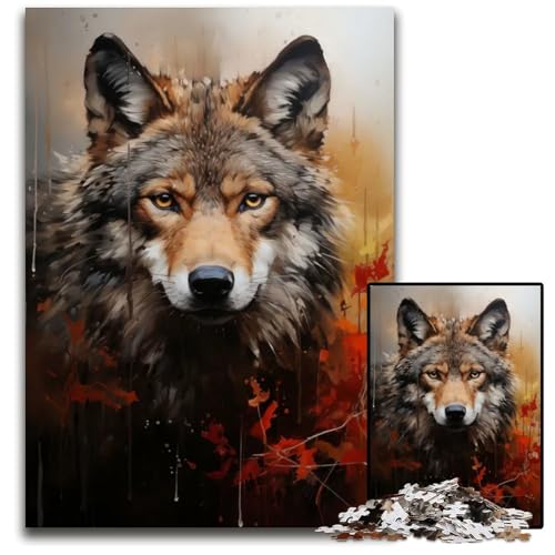 WolfAcrylgemälde 1000teiliges Puzzle für Erwachsene Holzpuzzle perfekt für Familienspaß Partyspiele Geburtstagspartygeschenke 1000 Teile (75 x 50 cm) von mowenbingpeng
