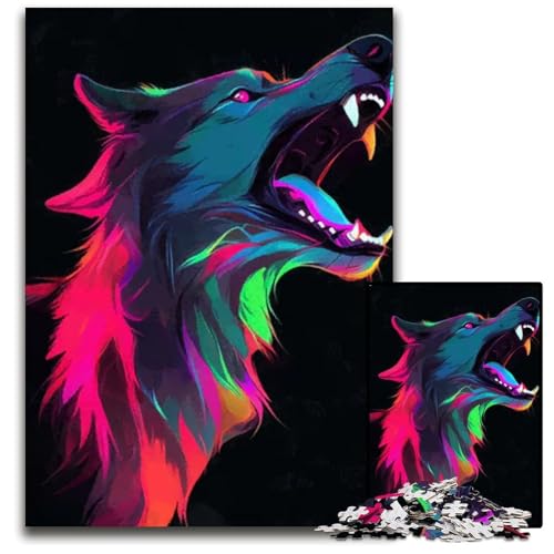 WolfskopfFantasiePuzzle 1000 Teile Holzpuzzle für Erwachsene DIYHeimdekor Geschenk Denksportspiel 1000 Teile (75 x 50 cm) von mowenbingpeng
