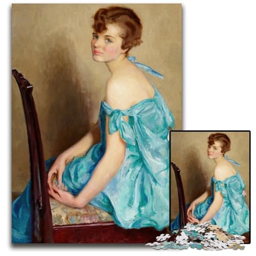 „Woman in Blue“ von William Arber Brown Kirkpatrick 1000teiliges Puzzle für Erwachsene Holzpuzzle perfekt für Familienspaß Partyspiele Geburtstagspartygeschenke 1000 Teile (75 x 50 cm) von mowenbingpeng