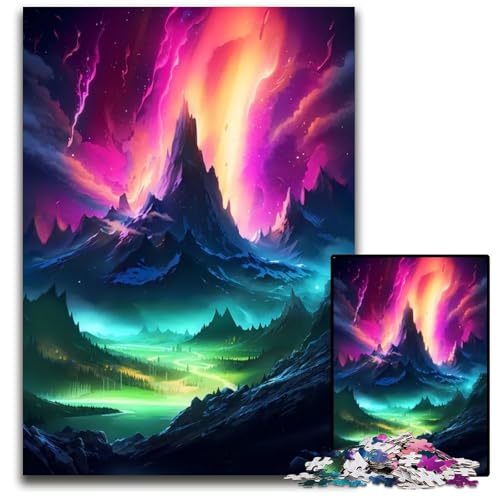 Wonderland Aurora Mountain Puzzle für Erwachsene 1000teiliges Holzpuzzle für Erwachsene perfekt für Teenager und zur Heimdekoration 1000 Teile (75 x 50 cm) von mowenbingpeng
