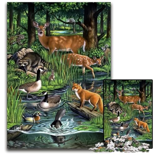 Woodland 1000teiliges Puzzle Holzpuzzle für Erwachsene Geburtstagsgeschenkidee anspruchsvolles Denkspiel 1000 Teile (38 x 26 cm) von mowenbingpeng