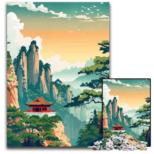 Wulingyuan Reiseposter 1000teiliges Puzzle Holzpuzzle für Erwachsene Geburtstagsgeschenkidee anspruchsvolles Denkspiel 1000 Teile (38 x 26 cm) von mowenbingpeng