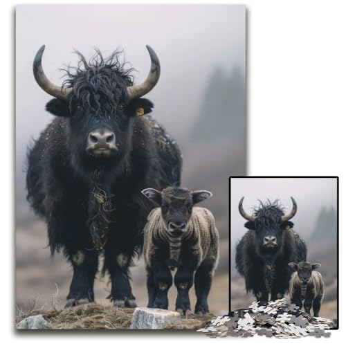 YakTierfamilie 1000teiliges Puzzle Holzpuzzle für Erwachsene Geburtstagsgeschenkidee anspruchsvolles Denkspiel 1000 Teile (75 x 50 cm) von mowenbingpeng