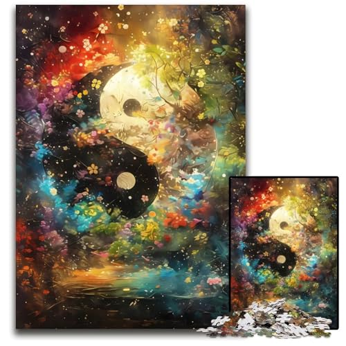 YinYangNaturkunstPuzzle 1000 Teile für Erwachsene Holzpuzzle farbenfrohe Heimdekoration und interaktives Familienspiel 1000 Teile (75 x 50 cm) von mowenbingpeng