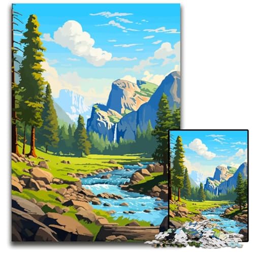 Yosemite Spring Pixel Art 1000teiliges Puzzle Holzpuzzle für Erwachsene Geburtstagsgeschenkidee anspruchsvolles Denkspiel 1000 Teile (38 x 26 cm) von mowenbingpeng