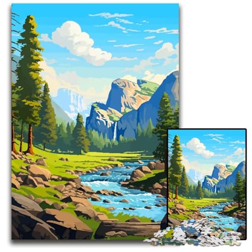Yosemite Spring Pixel Art 1000teiliges Puzzle anspruchsvolles Puzzle Geschenk für Männer und Frauen für den Alltag und besondere Anlässe 1000 Teile (75 x 50 cm) von mowenbingpeng