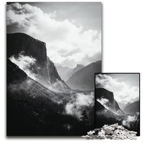 Yosemite Valley Wasserfall 1000teiliges Puzzle Holzpuzzle für Erwachsene DIY Heimdekoration Geschenk Denkspiel 1000 PCS (75 x 50 cm) von mowenbingpeng
