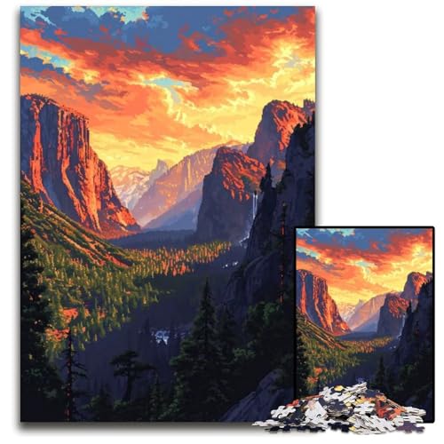 Yosemite View Pixel Art 1000teiliges Puzzle Holzpuzzle für Erwachsene Geburtstagsgeschenkidee anspruchsvolles Denkspiel 1000 Teile (75 x 50 cm) von mowenbingpeng