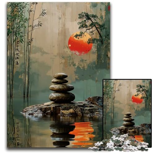 ZenGartenSonnenuntergangPuzzle 1000 Teile für Erwachsene Puzzle anspruchsvolles Denkspiel entspannendes Spielzeug für Teenager 1000 Teile (38 x 26 cm) von mowenbingpeng