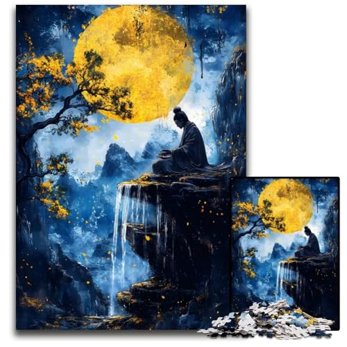 ZenMeditation unter Vollmond 1000teiliges Puzzle Holzpuzzle für Erwachsene Geburtstagsgeschenkidee anspruchsvolles Denkspiel 1000 Teile (38 x 26 cm) von mowenbingpeng