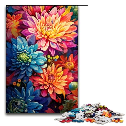 für Erwachsene 1000-teiliges Fantasie-Puzzle mit bunten Blumen Holzpuzzle schwierig und herausfordernd 1000 Teile (75 x 50 cm) von mowenbingpeng