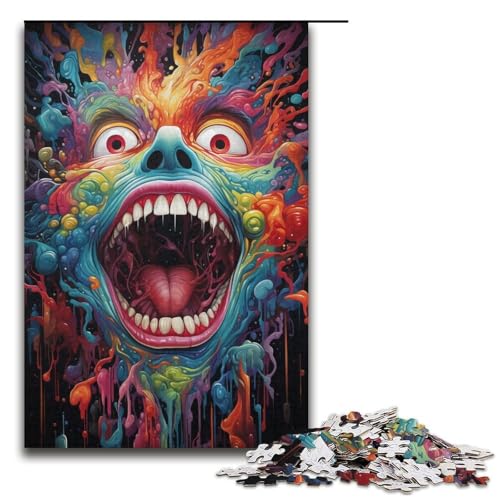 für Erwachsene 1000-teiliges Fantasy-Puzzle mit bunten Monstern Holzpuzzle schwierig und herausfordernd 1000 Teile (38 x 26 cm) von mowenbingpeng