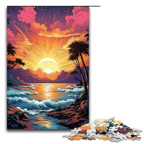 für Erwachsene 1000-teiliges Fantasy-Strand-bei-Sonnenuntergang-Puzzle für Erwachsene Holzpuzzle schwierig und herausfordernd 1000 Teile (75 x 50 cm) von mowenbingpeng